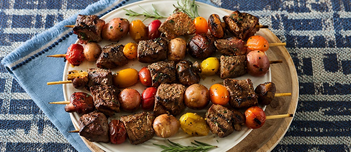 Grilled Sirloin Steak Kabobs with Garlic Rosemary Butter