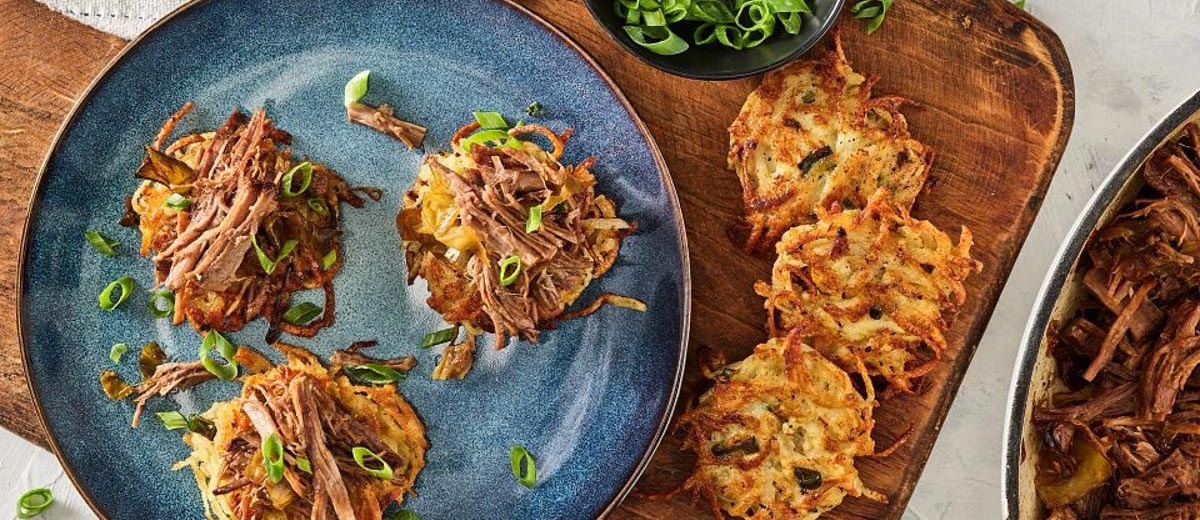 Braised Beef with Potato Latkes